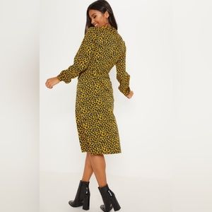 Pretty Little Thing Mustard Leopard Wrap Midi Dress-0